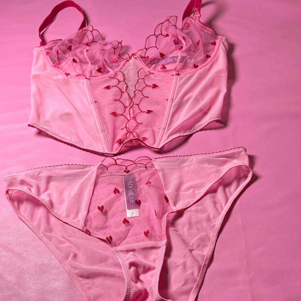 Pink Embroidered Sheer Bralette & Bikini Set